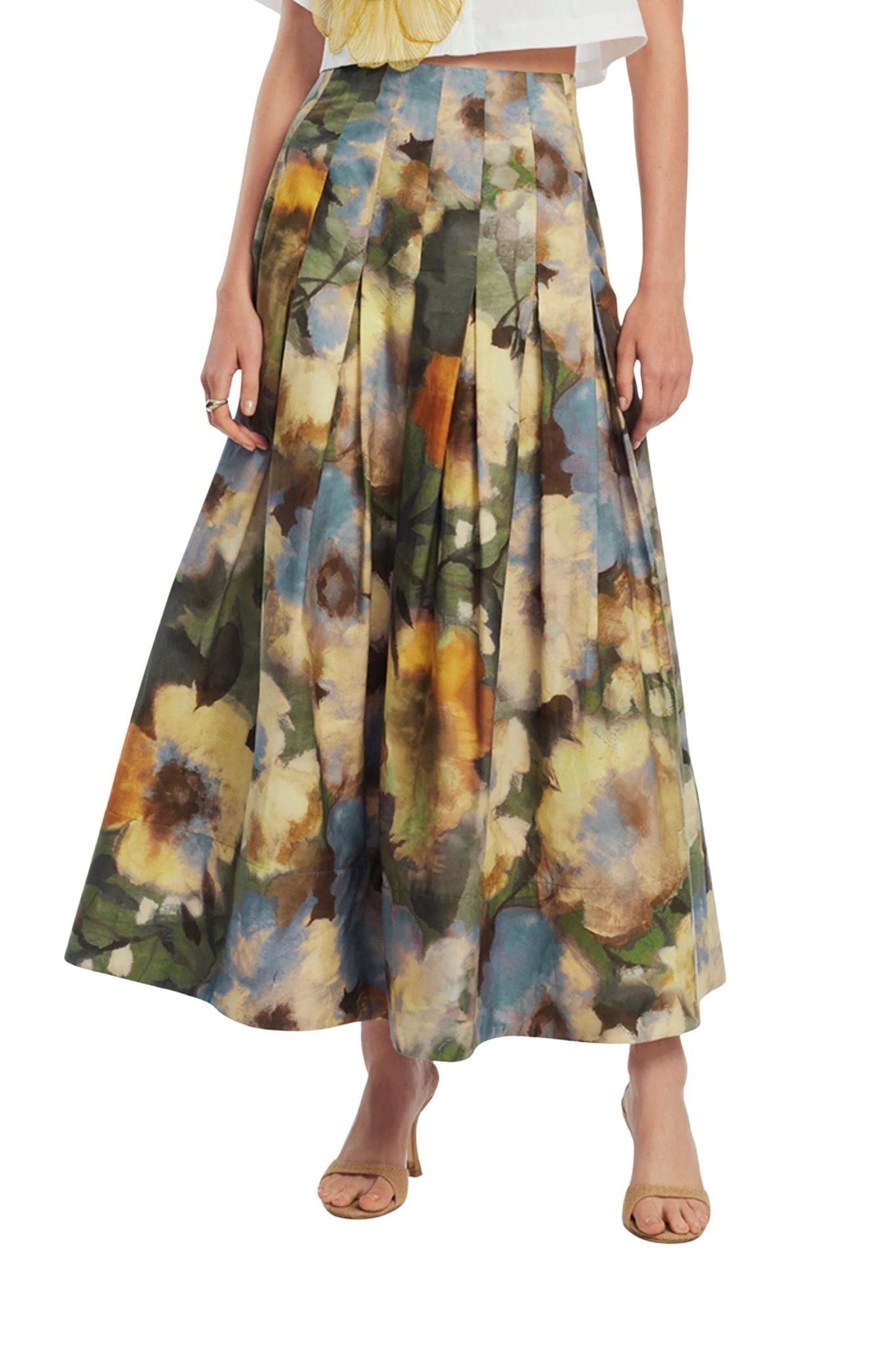 Lela Rose Floral Printed Cotton Full Skirt - Vermillion