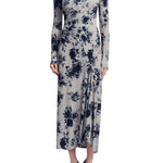 Lela Rose Floral Printed Jersey Draped Front Dress - Vermillion