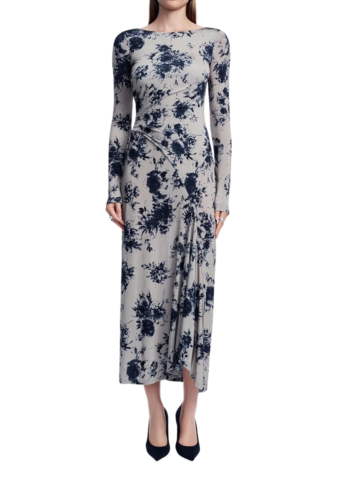 Lela Rose Floral Printed Jersey Draped Front Dress - Vermillion