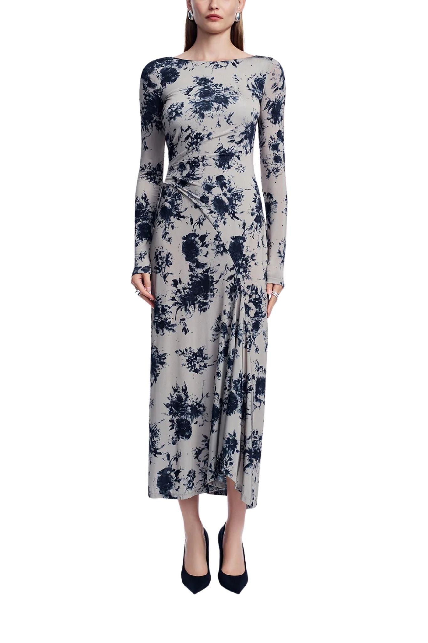 Lela Rose Floral Printed Jersey Draped Front Dress - Vermillion