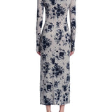 Lela Rose Floral Printed Jersey Draped Front Dress - Vermillion