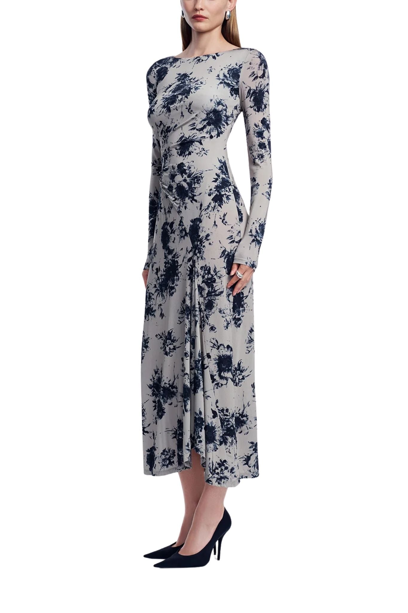 Lela Rose Floral Printed Jersey Draped Front Dress - Vermillion