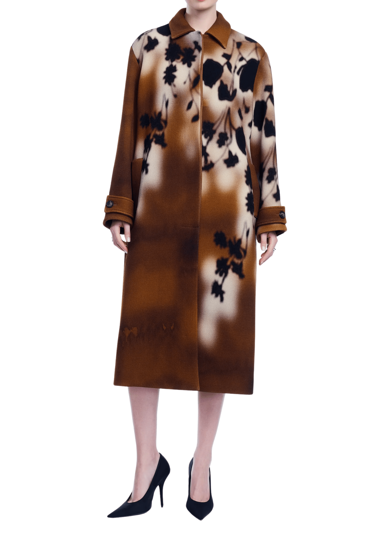 Lela Rose Floral Printed Wool Long Coat - Vermillion