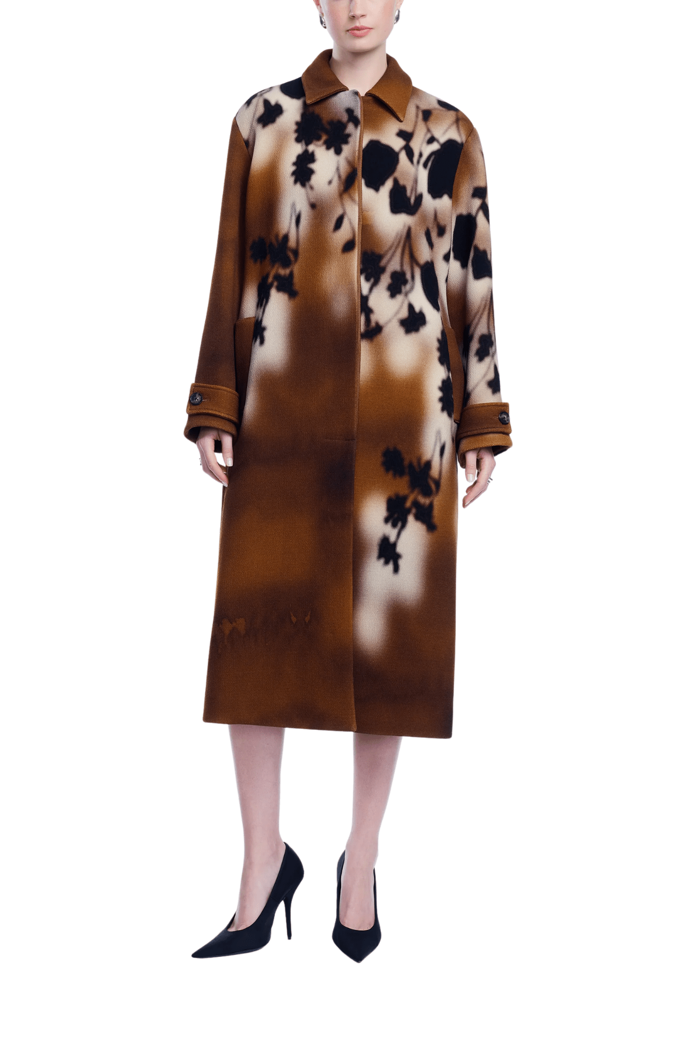Lela Rose Floral Printed Wool Long Coat - Vermillion