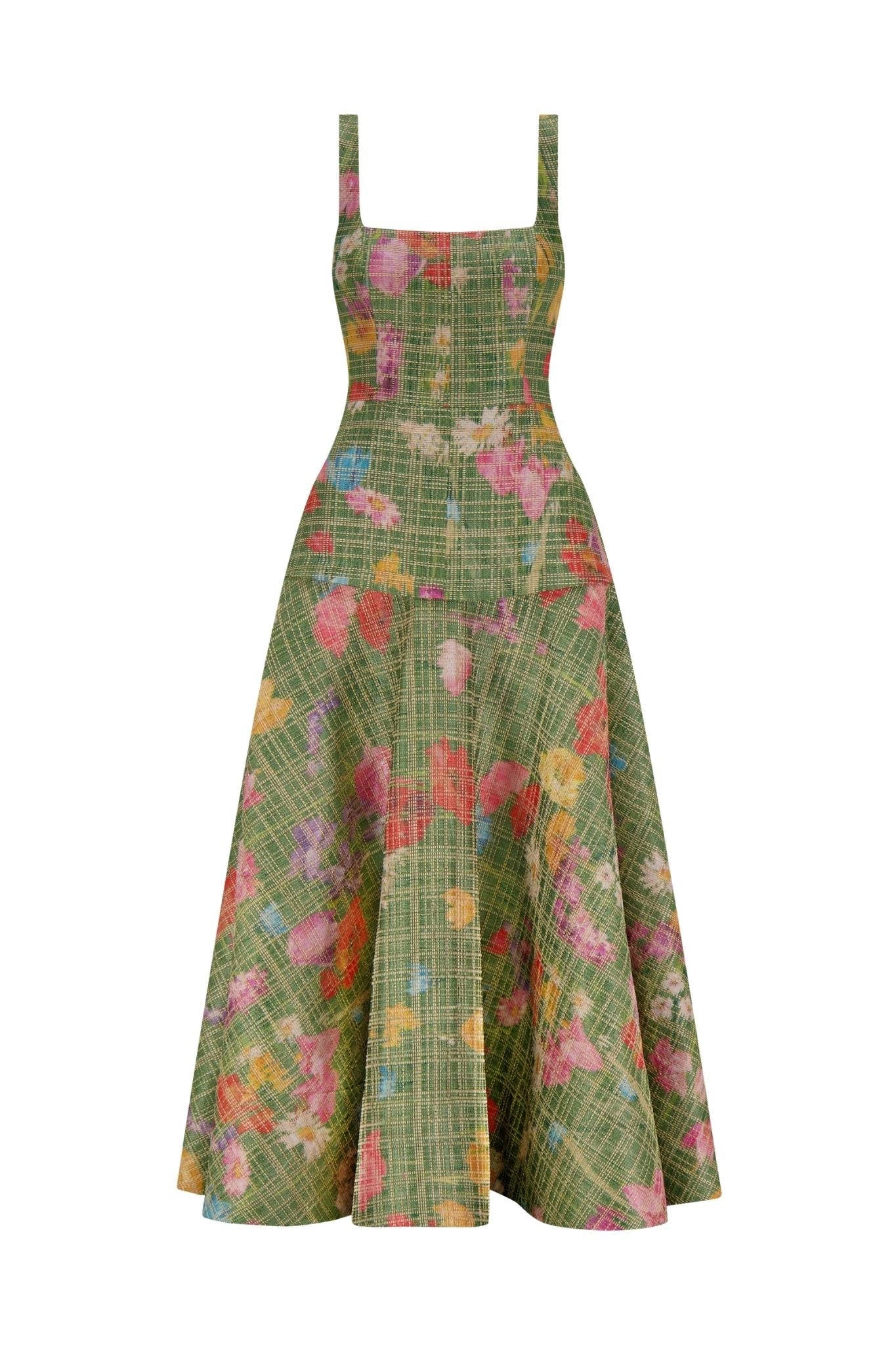 Lela Rose Floral Raffia Flounce Dress - Vermillion