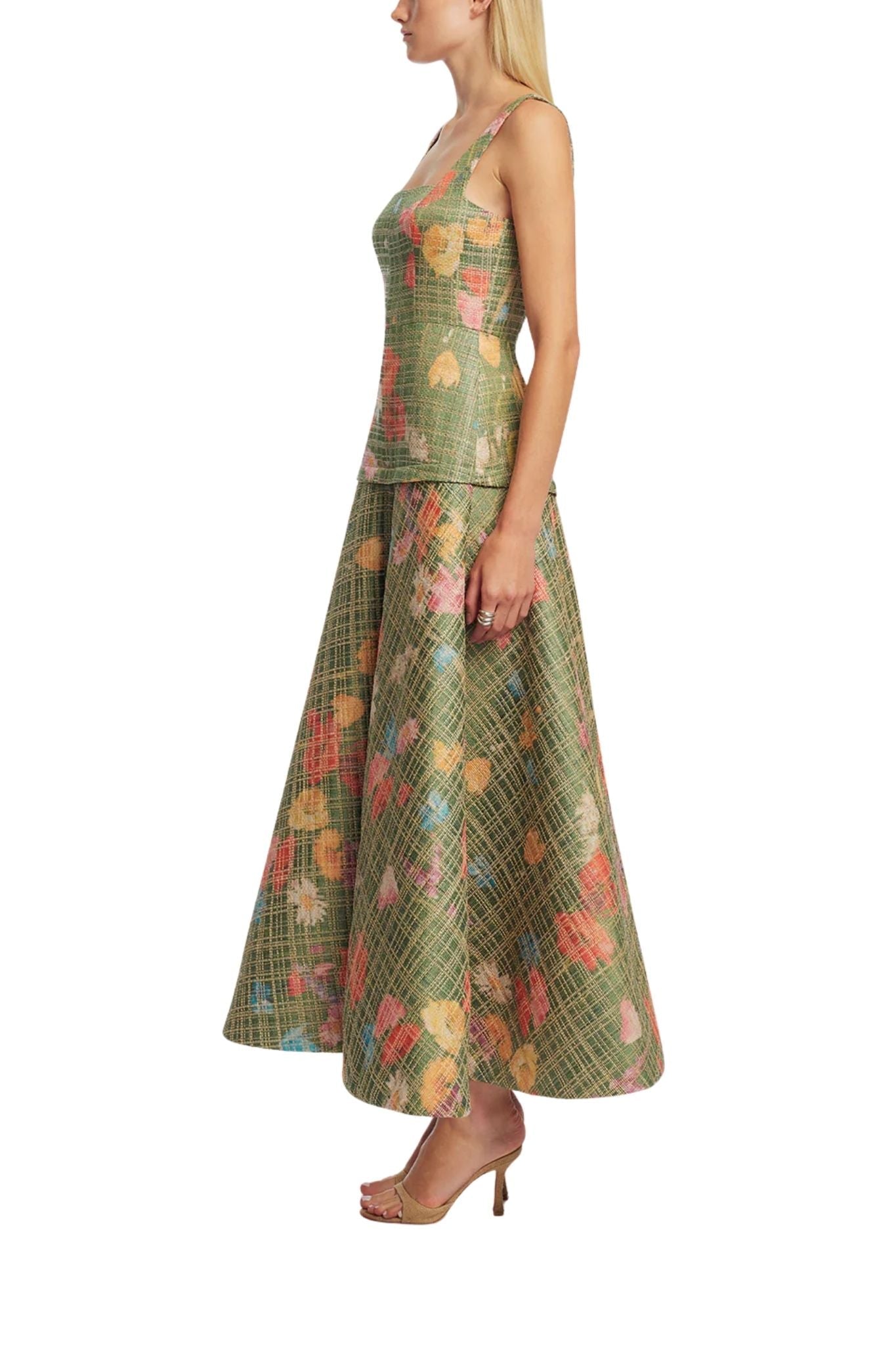 Lela Rose Floral Raffia Flounce Dress - Vermillion