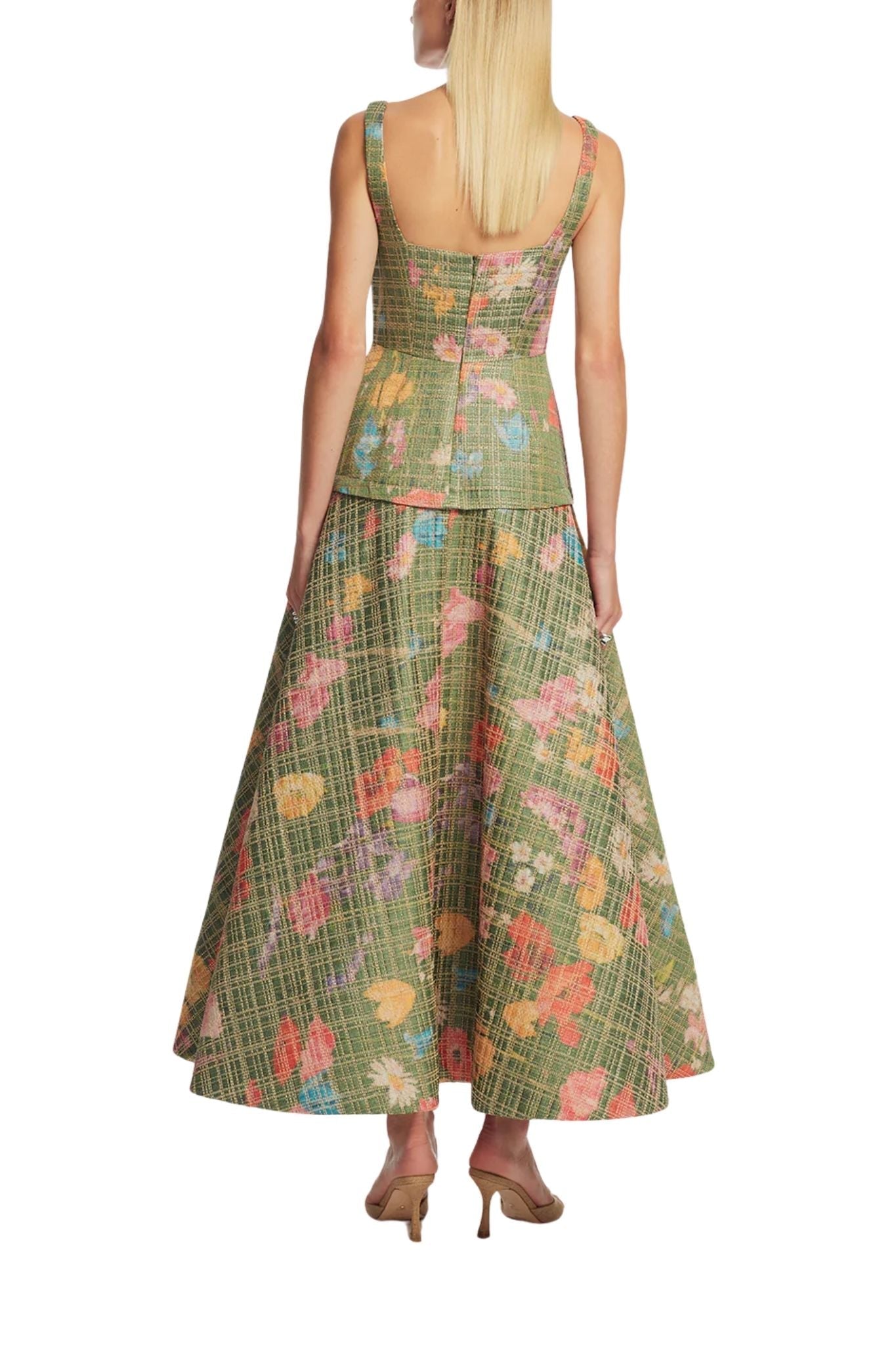 Lela Rose Floral Raffia Flounce Dress - Vermillion