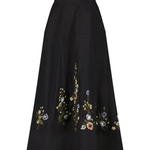 Lela Rose Floral Thread Embroidered Cotton Poplin Skirt - Vermillion