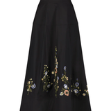 Lela Rose Floral Thread Embroidered Cotton Poplin Skirt - Vermillion