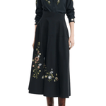 Lela Rose Floral Thread Embroidered Cotton Poplin Skirt - Vermillion