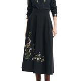 Lela Rose Floral Thread Embroidered Cotton Poplin Skirt - Vermillion