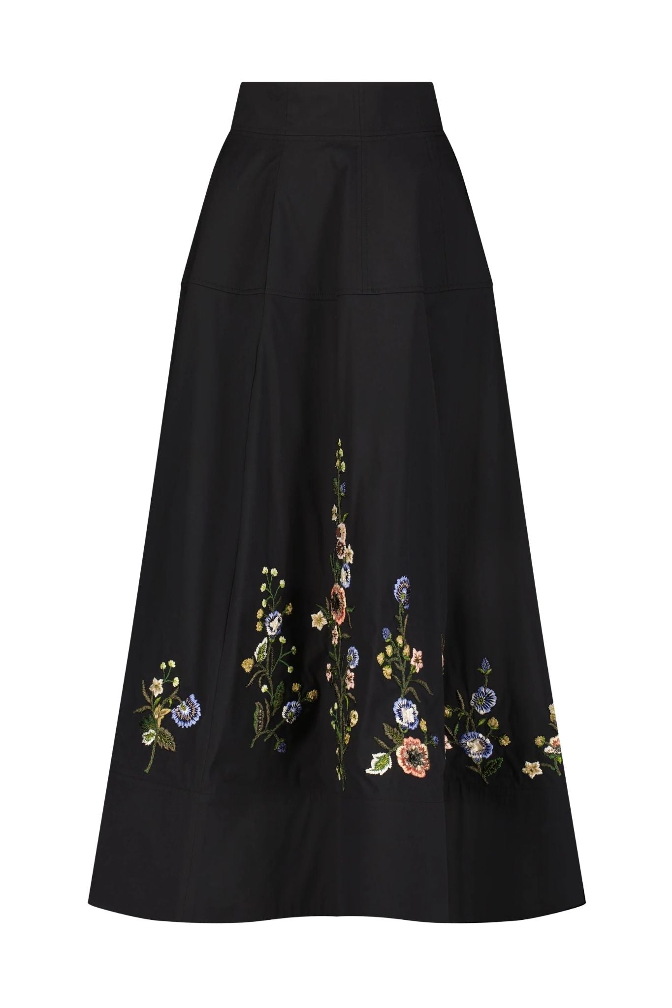 Lela Rose Floral Thread Embroidered Cotton Poplin Skirt - Vermillion