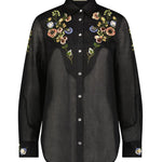 Lela Rose Floral Thread Embroidered Cotton Shirt - Vermillion