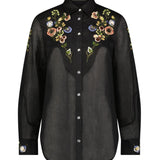 Lela Rose Floral Thread Embroidered Cotton Shirt - Vermillion