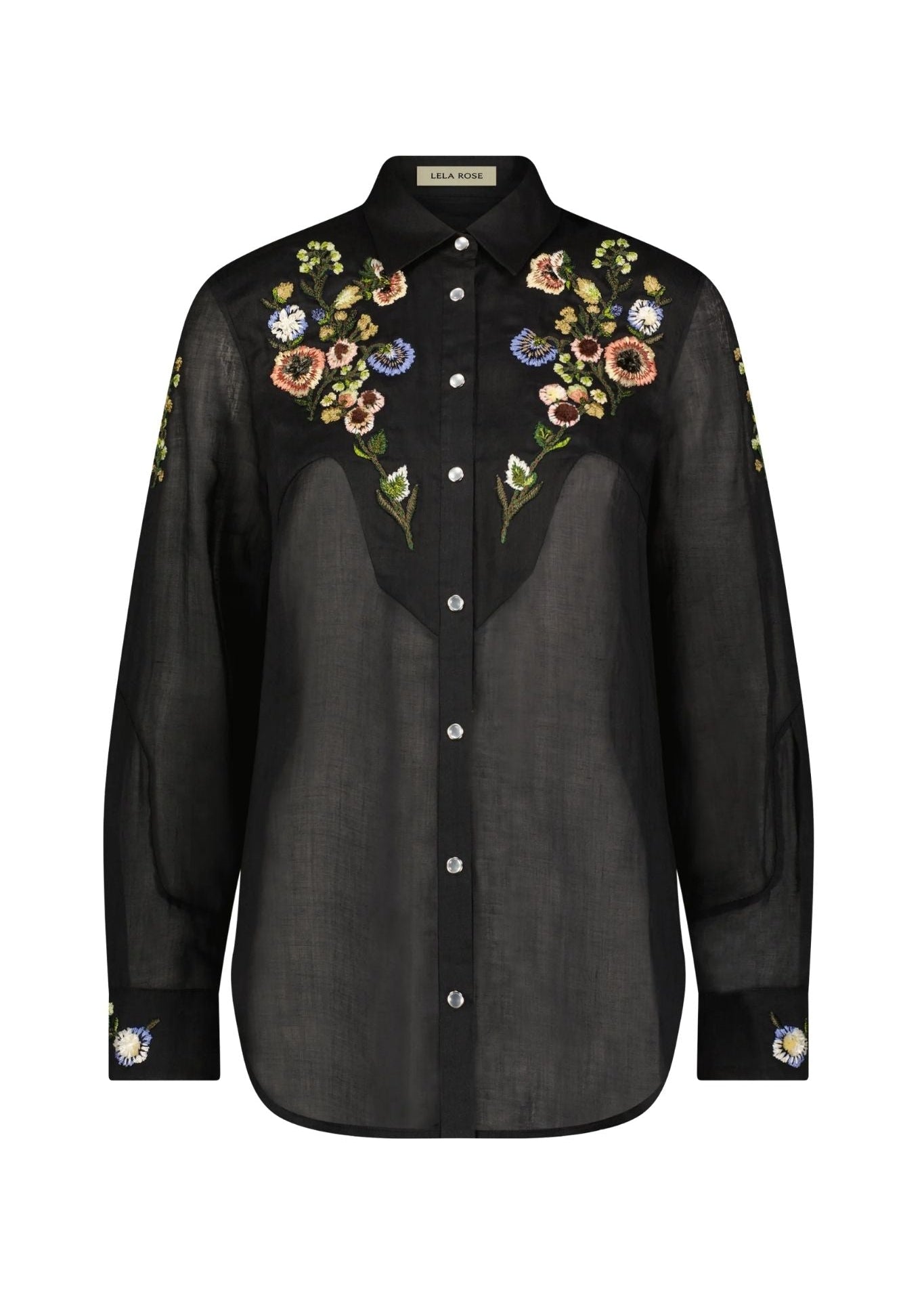 Lela Rose Floral Thread Embroidered Cotton Shirt - Vermillion