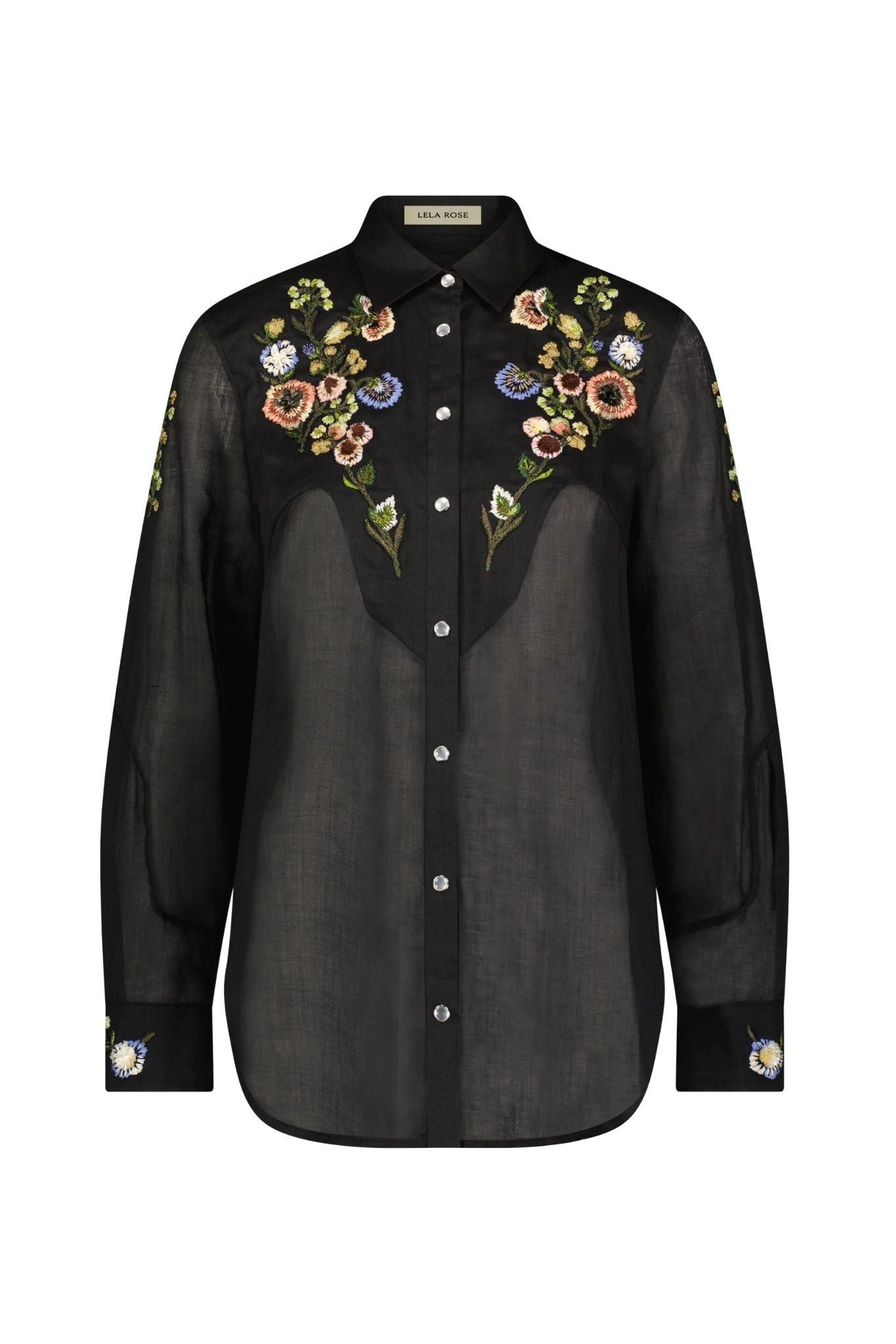 Lela Rose Floral Thread Embroidered Cotton Shirt - Vermillion