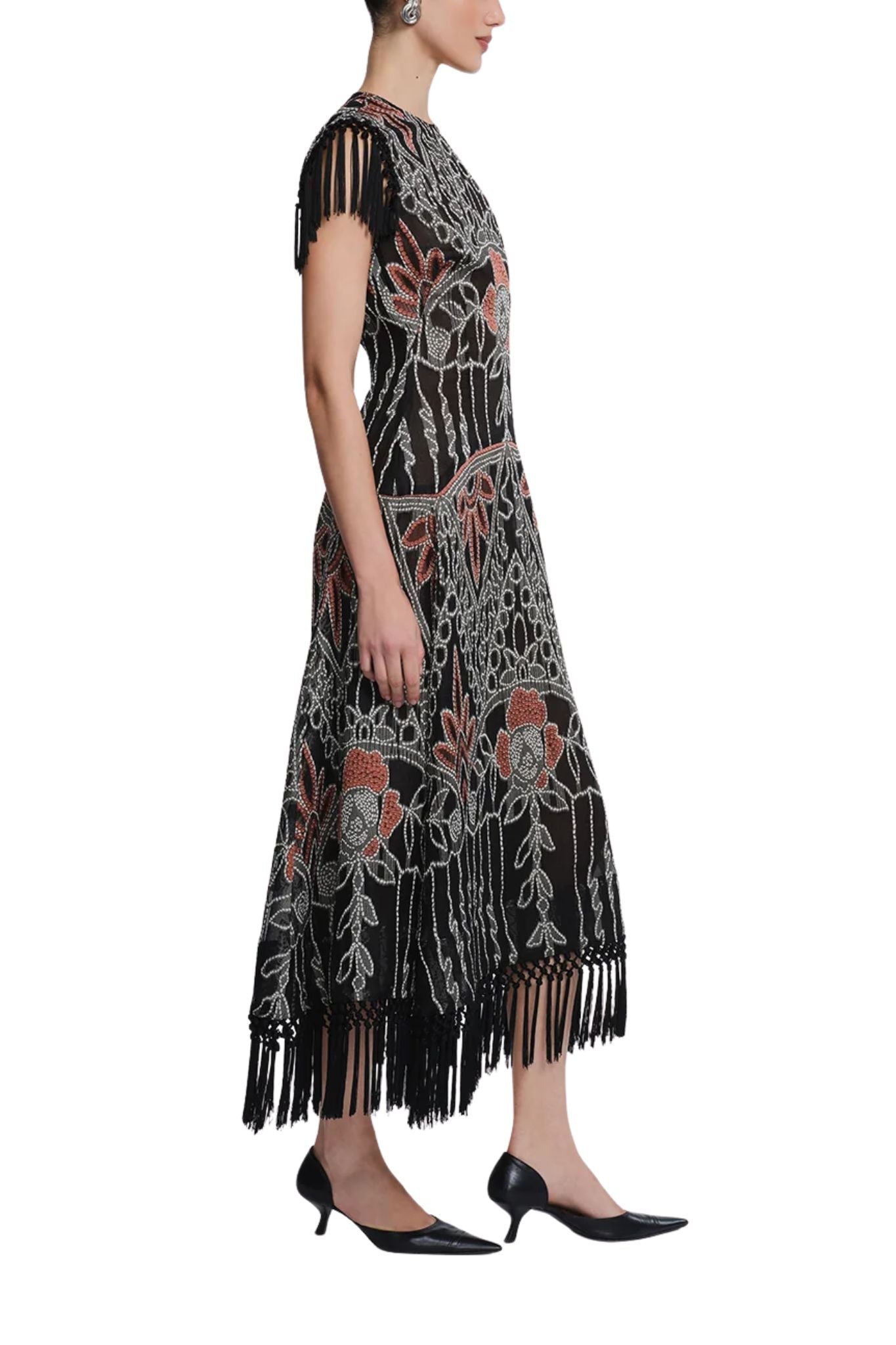 Lela Rose Geometric Fil Coupe Midi Dress - Vermillion