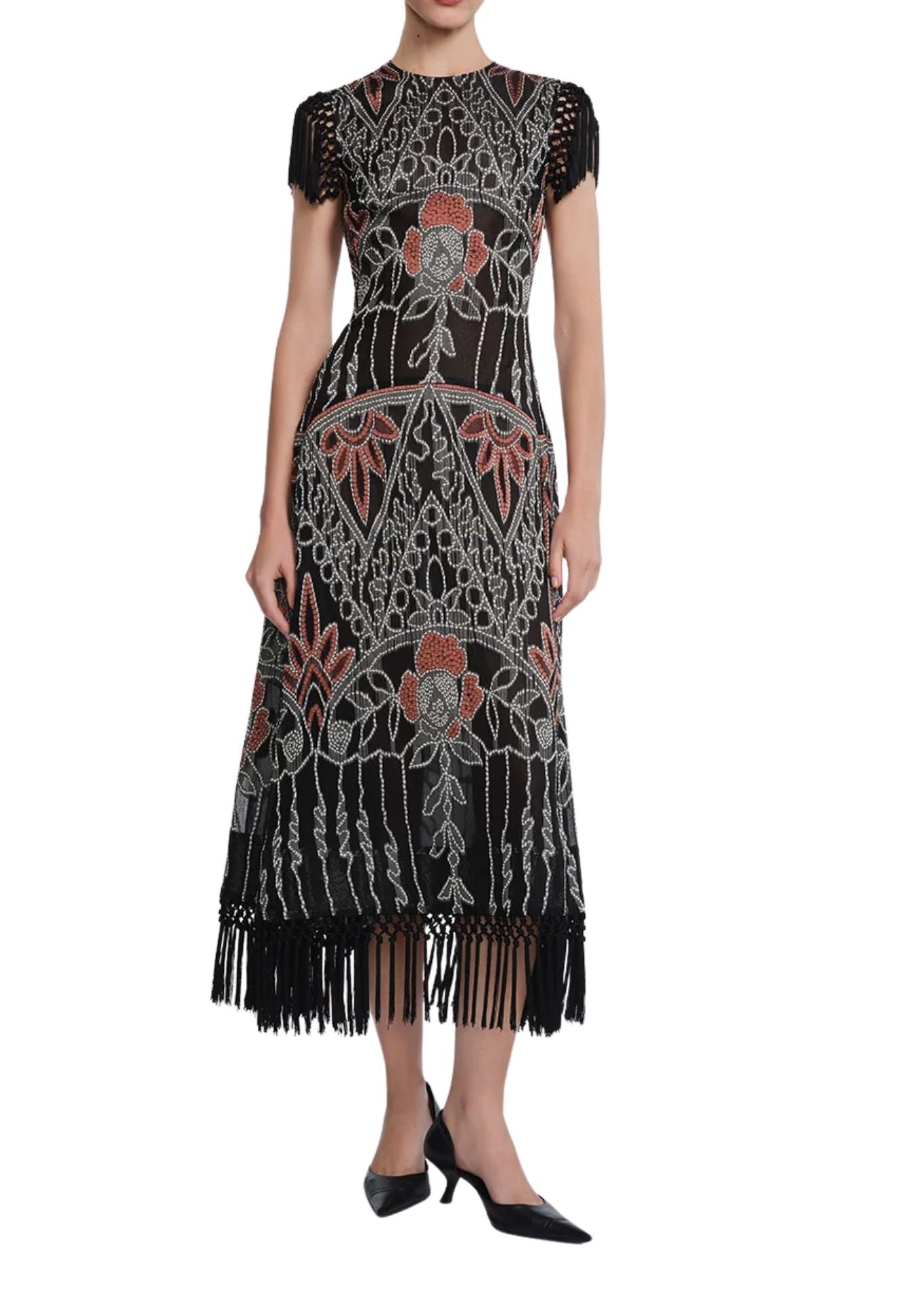 Lela Rose Geometric Fil Coupe Midi Dress - Vermillion