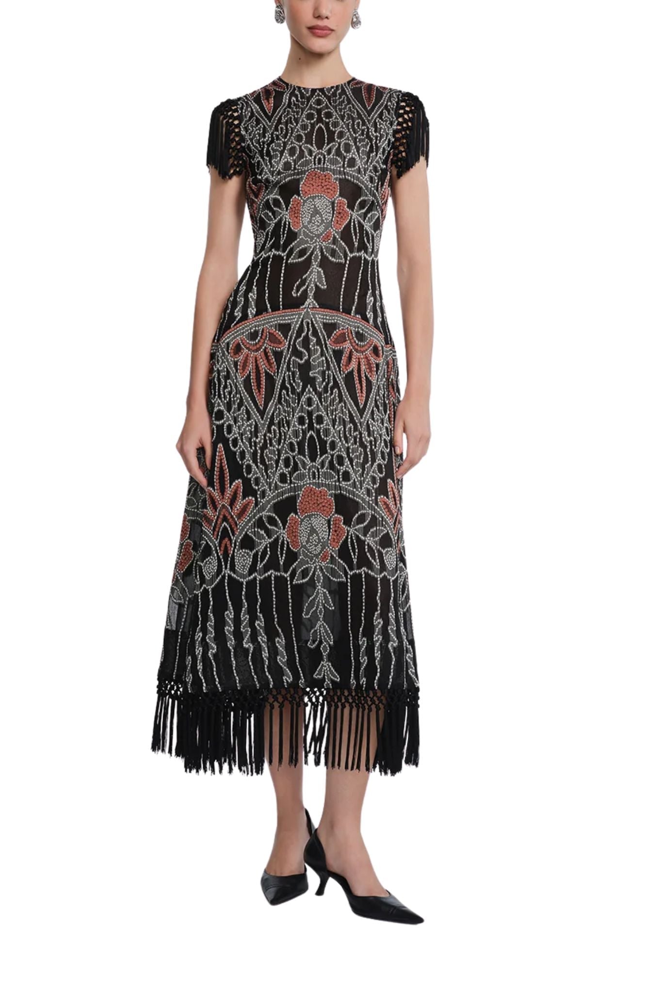 Lela Rose Geometric Fil Coupe Midi Dress - Vermillion