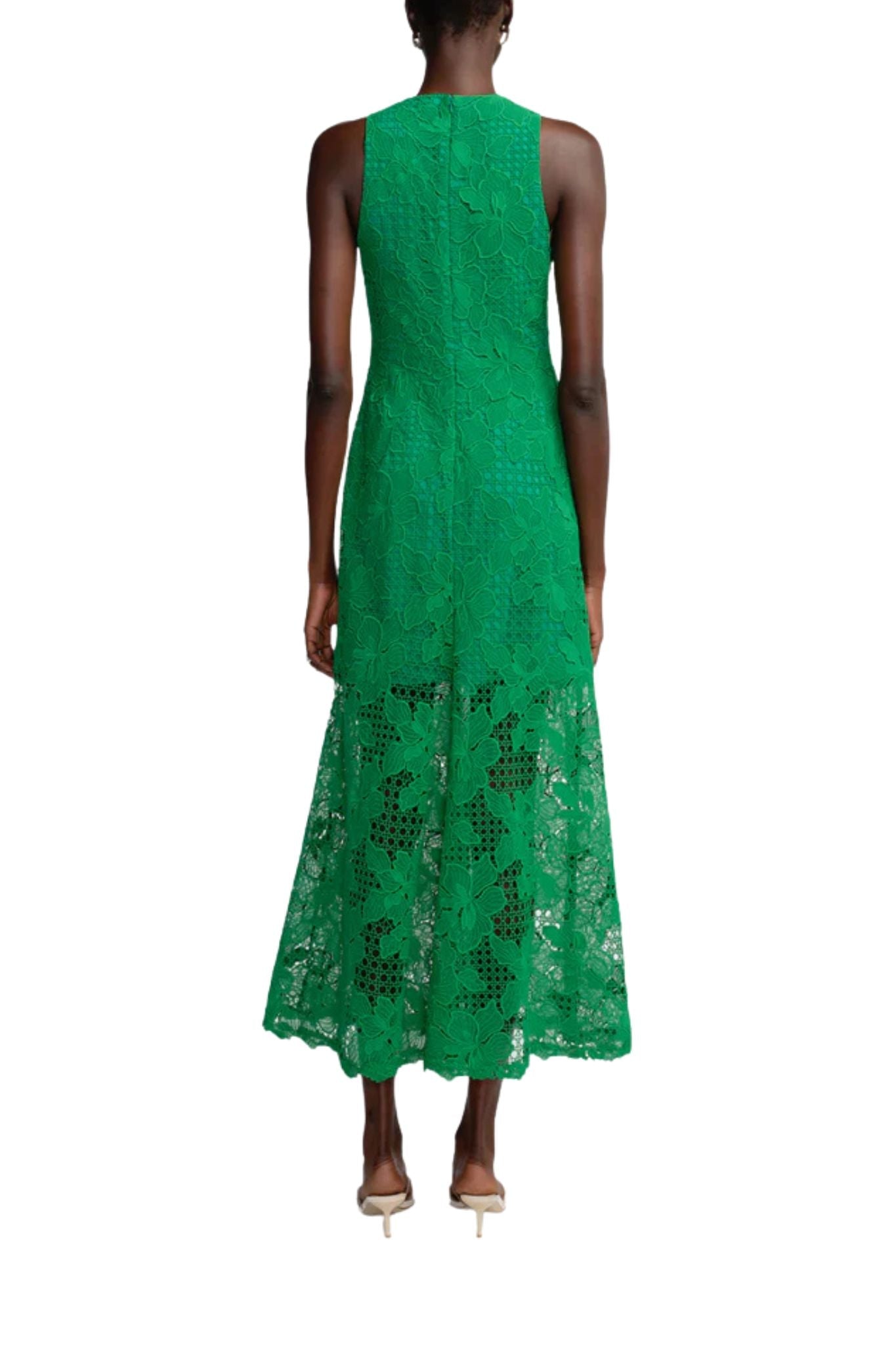 Lela Rose Lattice Guipure Lace Midi Dress - Vermillion