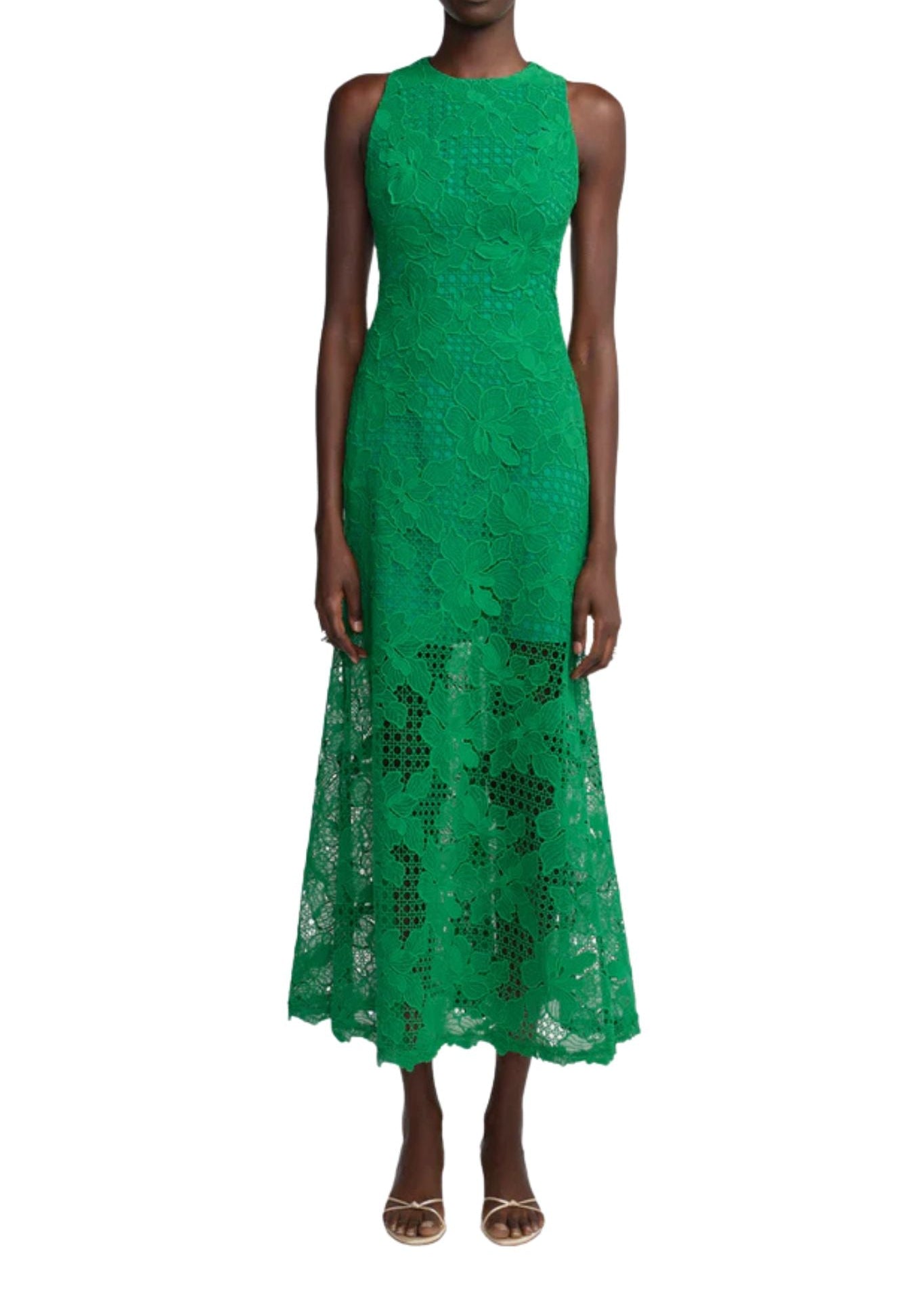 Lela Rose Lattice Guipure Lace Midi Dress - Vermillion