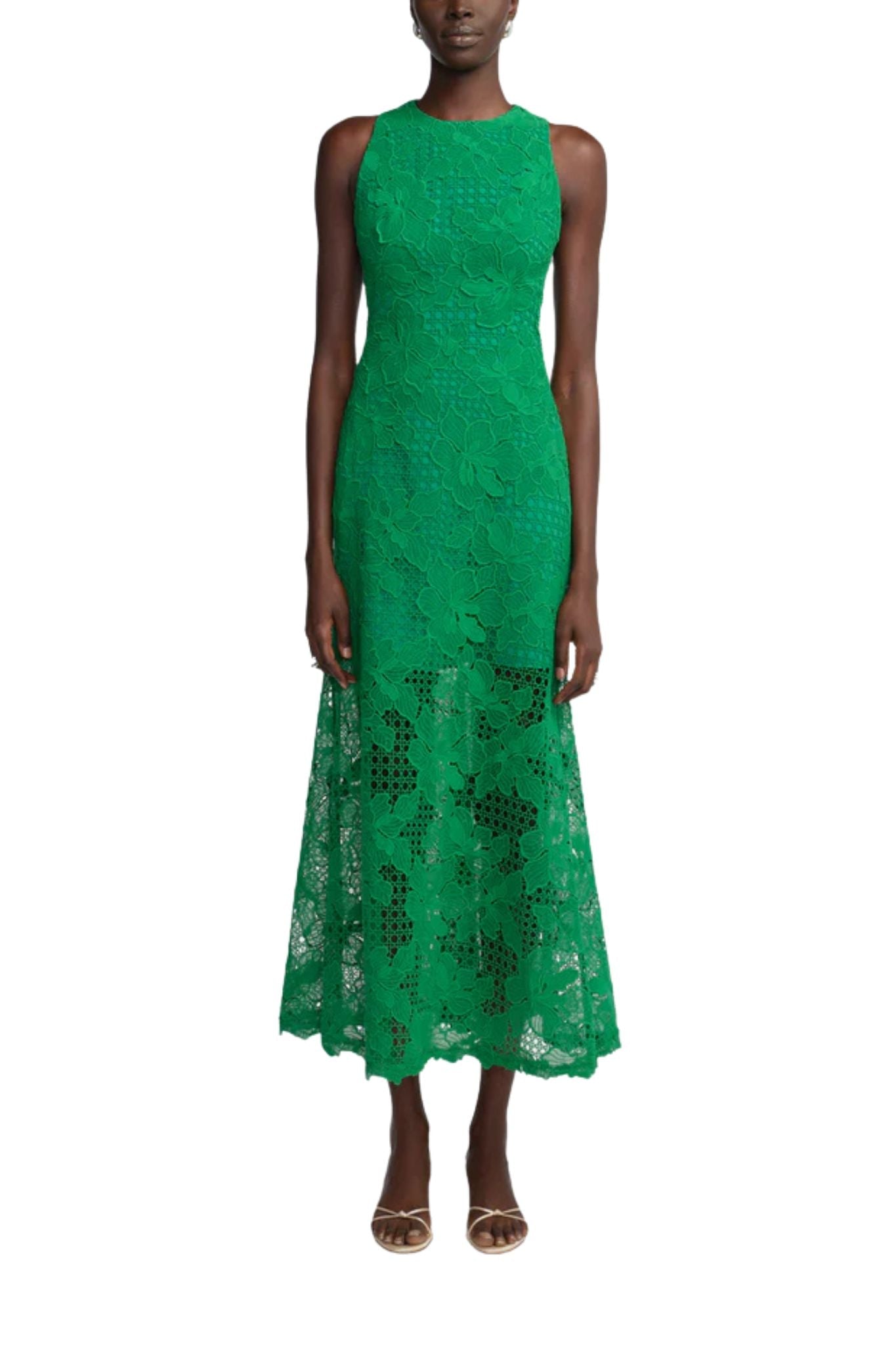 Lela Rose Lattice Guipure Lace Midi Dress - Vermillion