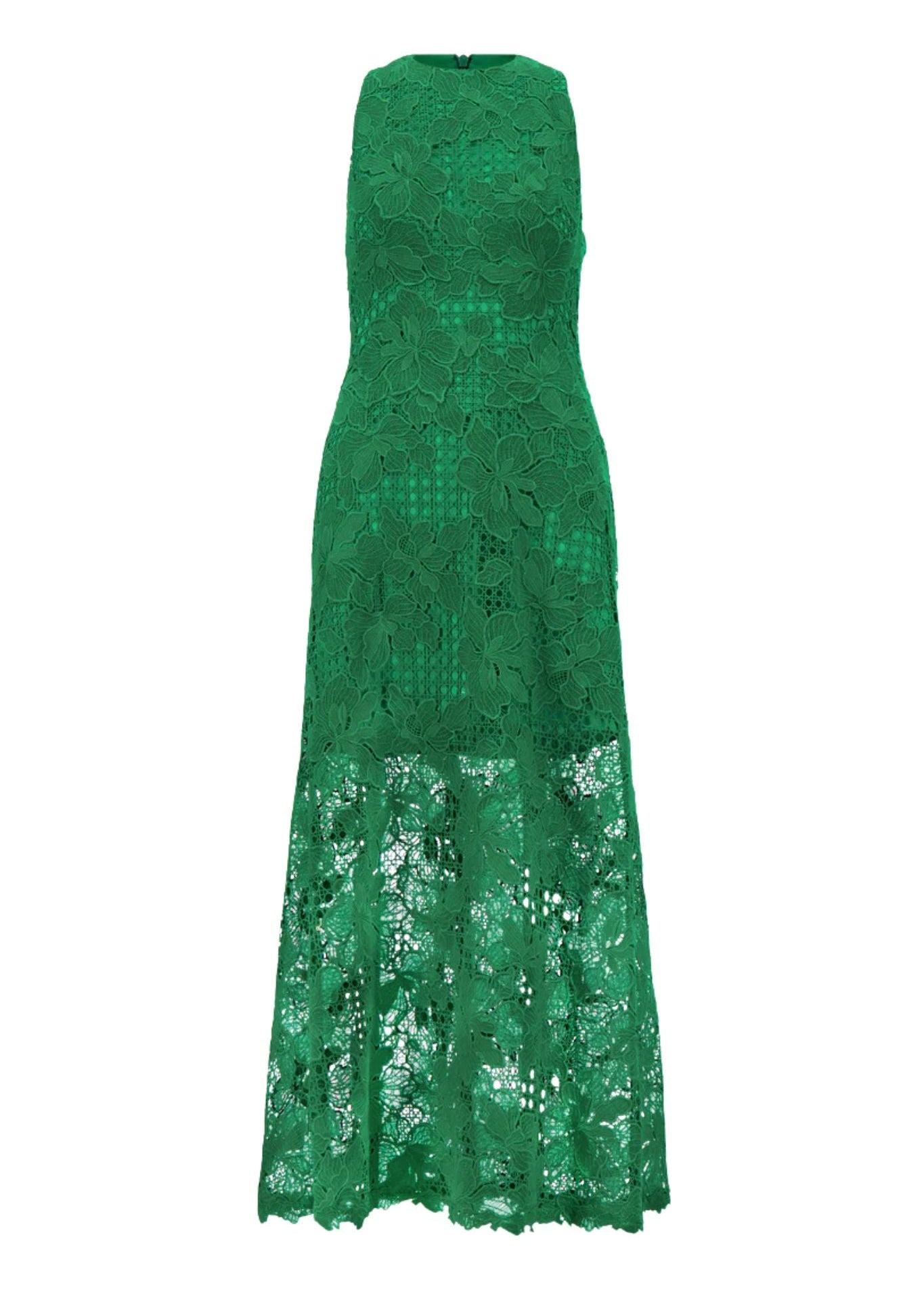 Lela Rose Lattice Guipure Lace Midi Dress - Vermillion