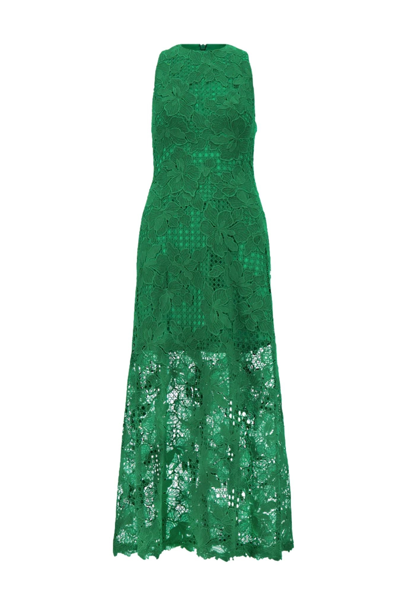 Lela Rose Lattice Guipure Lace Midi Dress - Vermillion