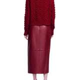 Lela Rose Leather Asymmetrical Pencil Skirt - Vermillion