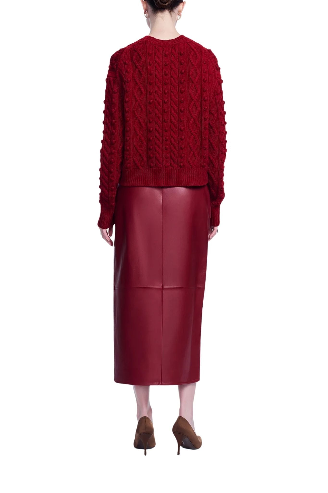 Lela Rose Leather Asymmetrical Pencil Skirt - Vermillion