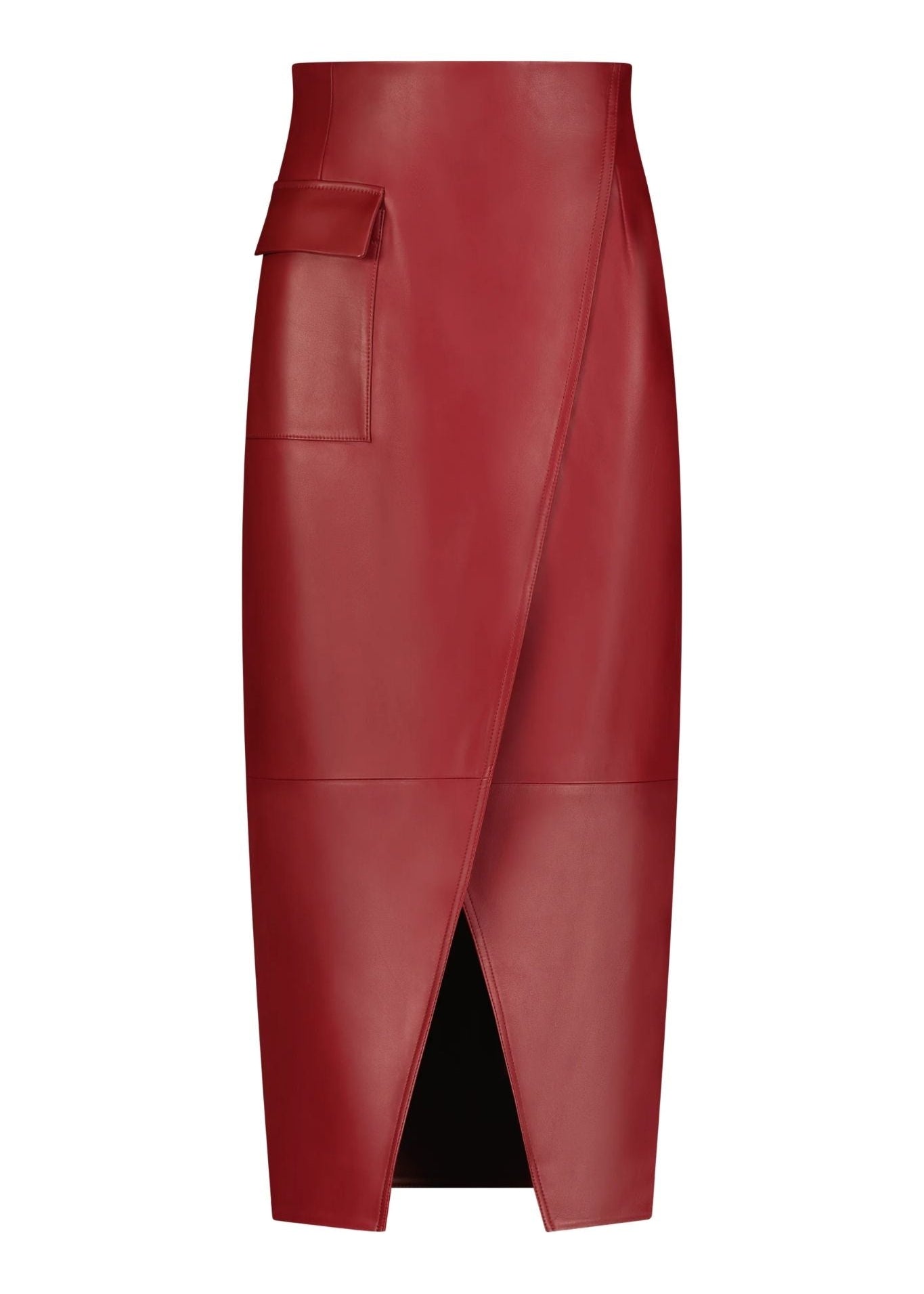 Lela Rose Leather Asymmetrical Pencil Skirt - Vermillion