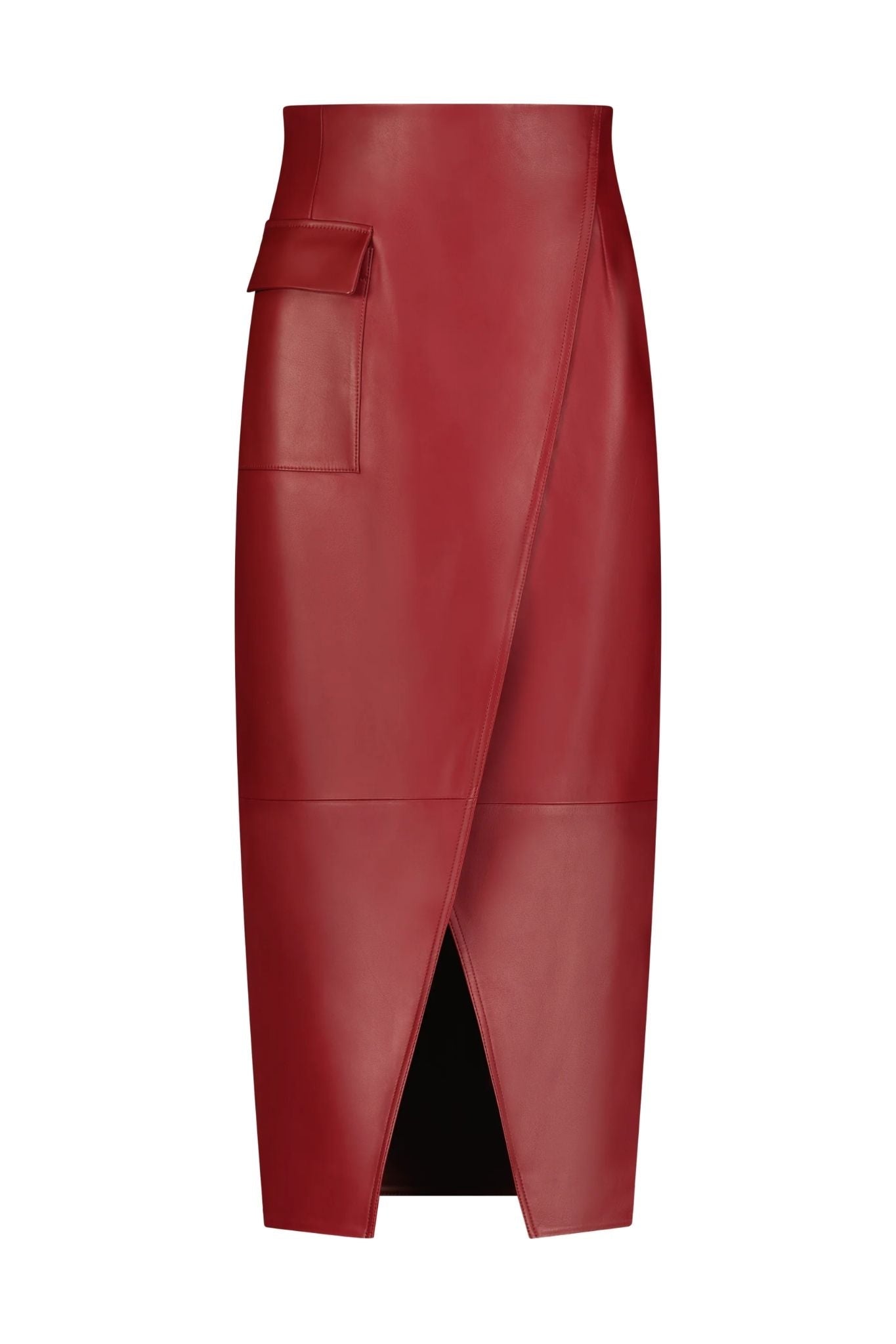 Lela Rose Leather Asymmetrical Pencil Skirt - Vermillion