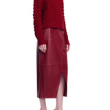 Lela Rose Leather Asymmetrical Pencil Skirt - Vermillion