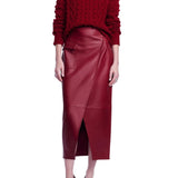 Lela Rose Leather Asymmetrical Pencil Skirt - Vermillion