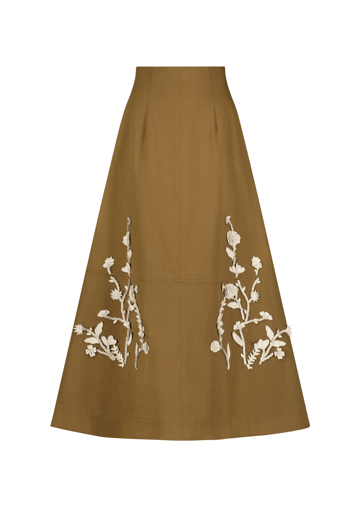 Lela Rose Leather Floral Embroidered Rustic Stretch Skirt - Vermillion