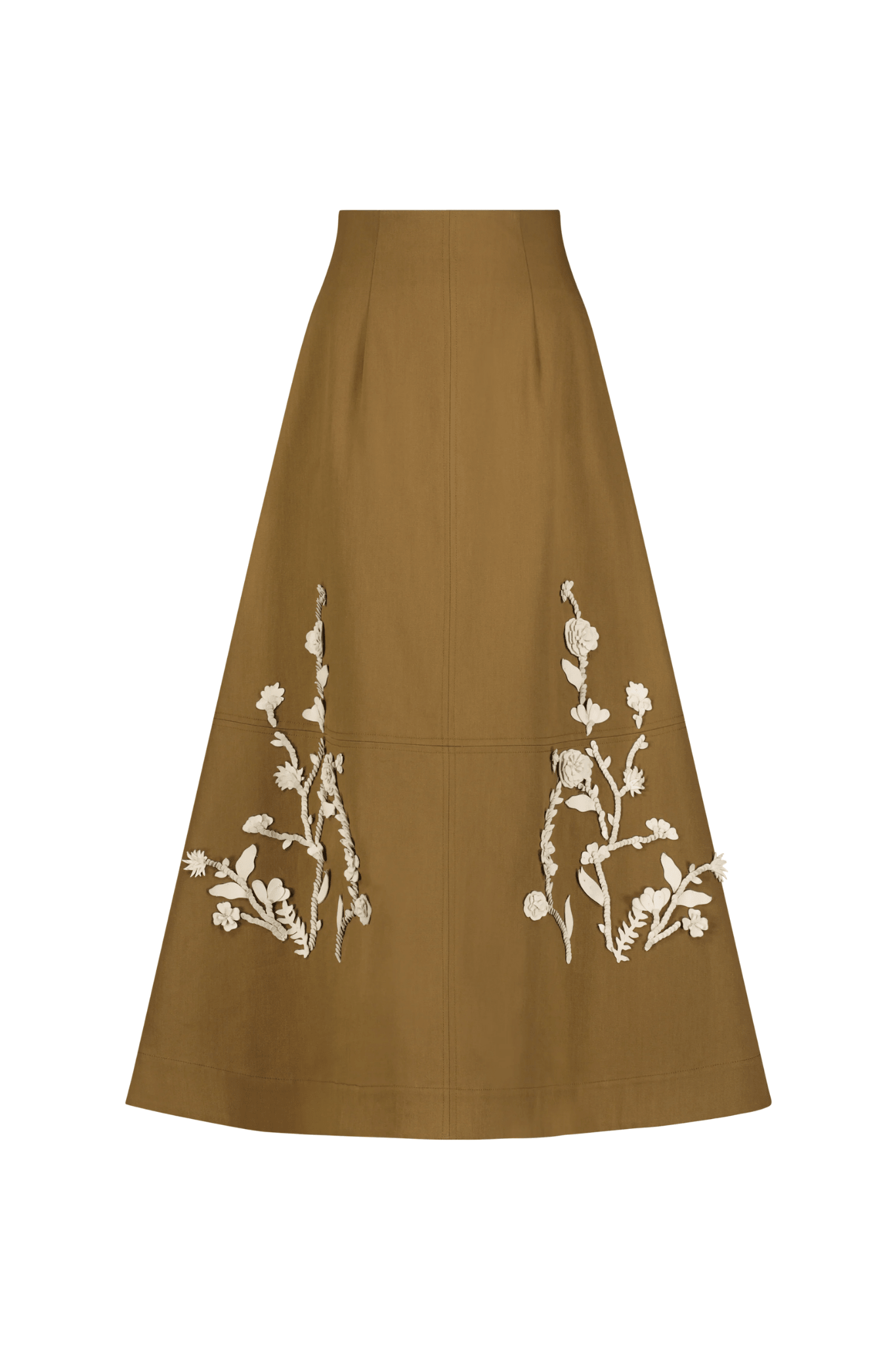 Lela Rose Leather Floral Embroidered Rustic Stretch Skirt - Vermillion