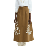 Lela Rose Leather Floral Embroidered Rustic Stretch Skirt - Vermillion