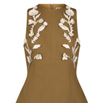 Lela Rose Leather Floral Embroidered Rustic Stretch Top - Vermillion