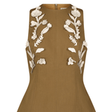 Lela Rose Leather Floral Embroidered Rustic Stretch Top - Vermillion