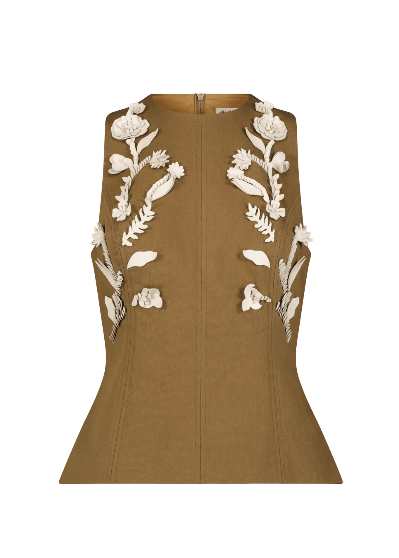 Lela Rose Leather Floral Embroidered Rustic Stretch Top - Vermillion