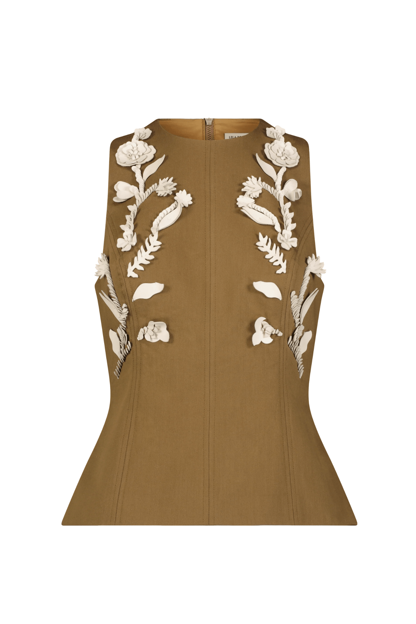 Lela Rose Leather Floral Embroidered Rustic Stretch Top - Vermillion