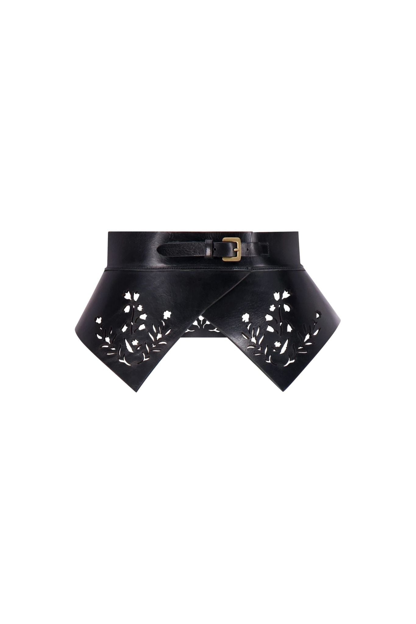 Lela Rose Leather Floral Lasercut Belt Black - Vermillion