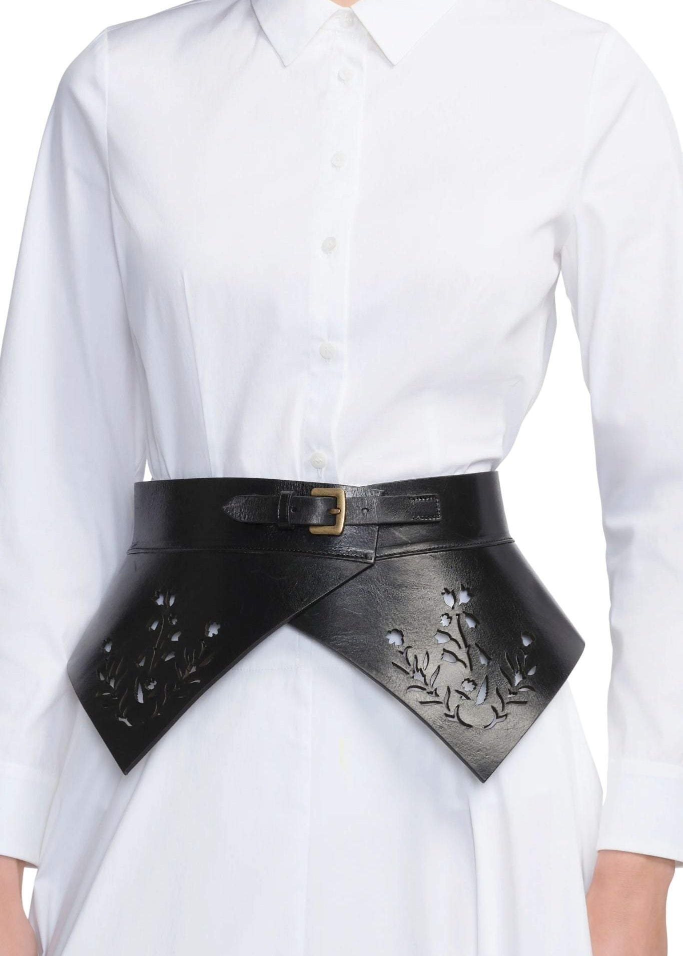 Lela Rose Leather Floral Lasercut Belt Black - Vermillion