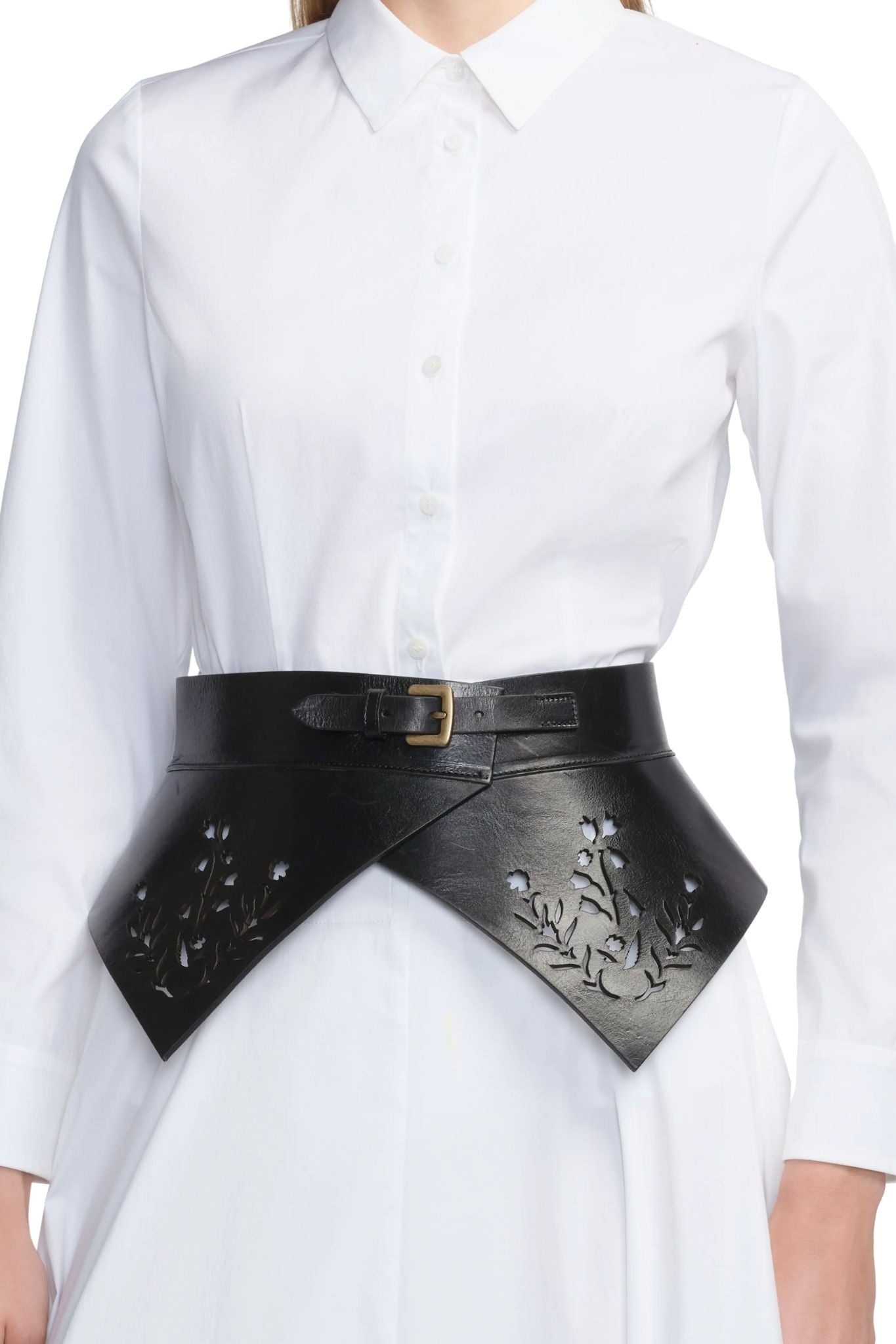 Lela Rose Leather Floral Lasercut Belt Black - Vermillion