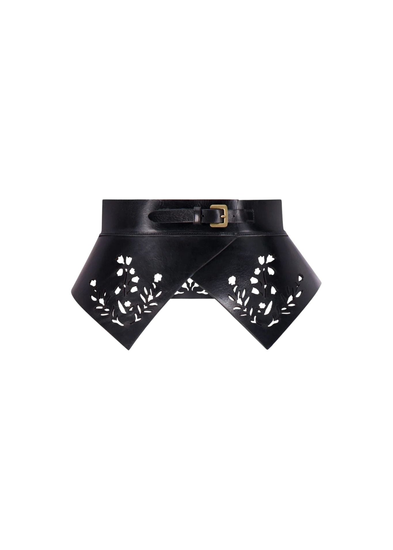 Lela Rose Leather Floral Lasercut Belt Black - Vermillion