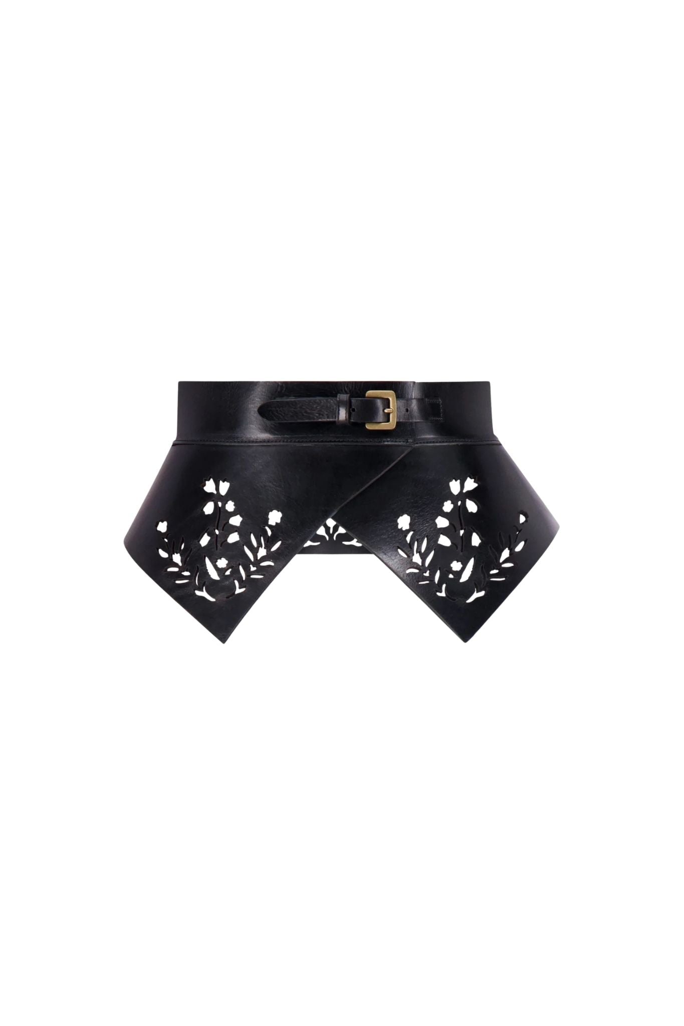 Lela Rose Leather Floral Lasercut Belt Black - Vermillion