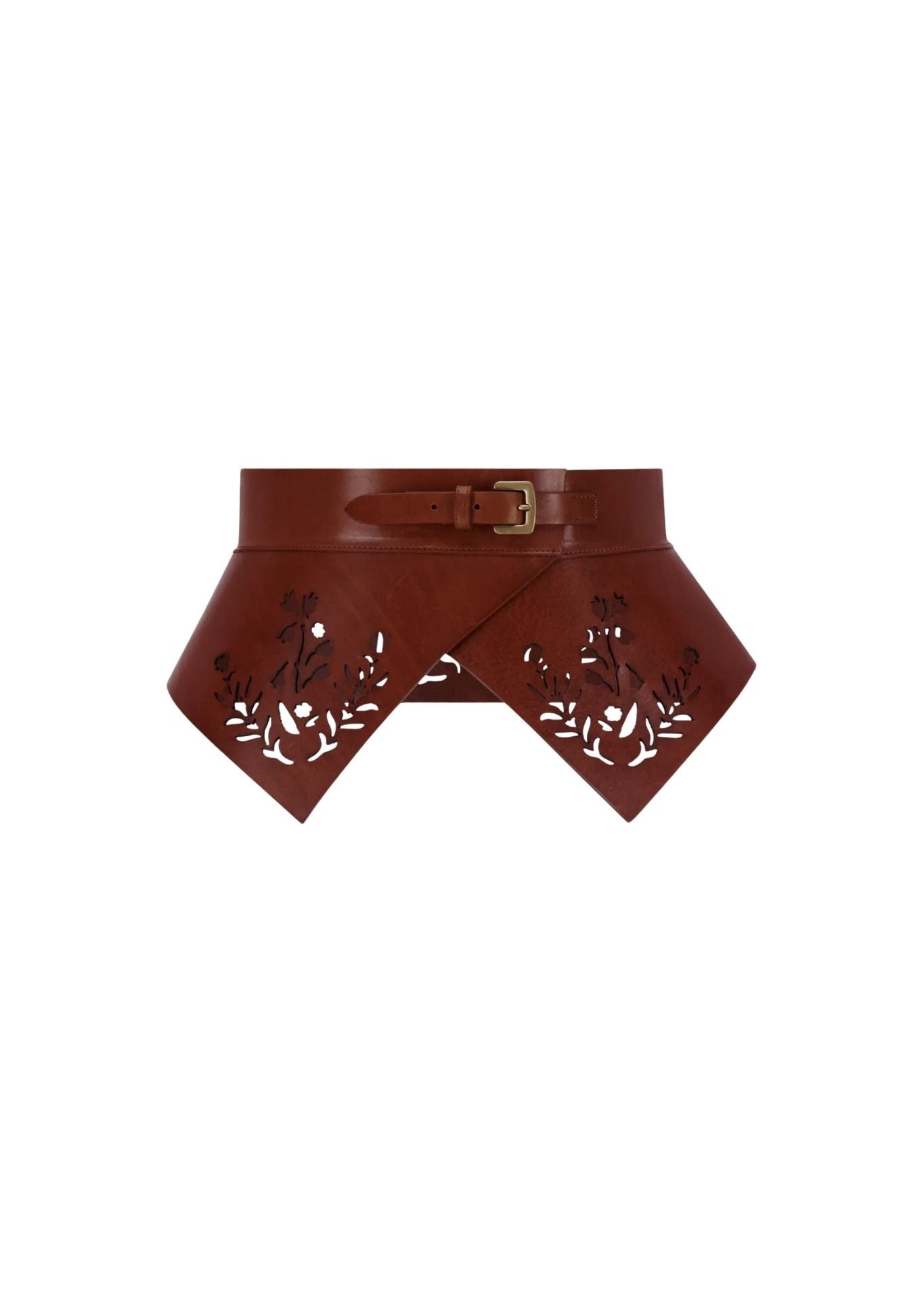 Lela Rose Leather Floral Lasercut Belt Tan - Vermillion