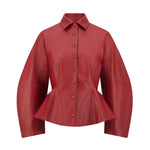 Lela Rose Leather Peplum Jacket - Vermillion
