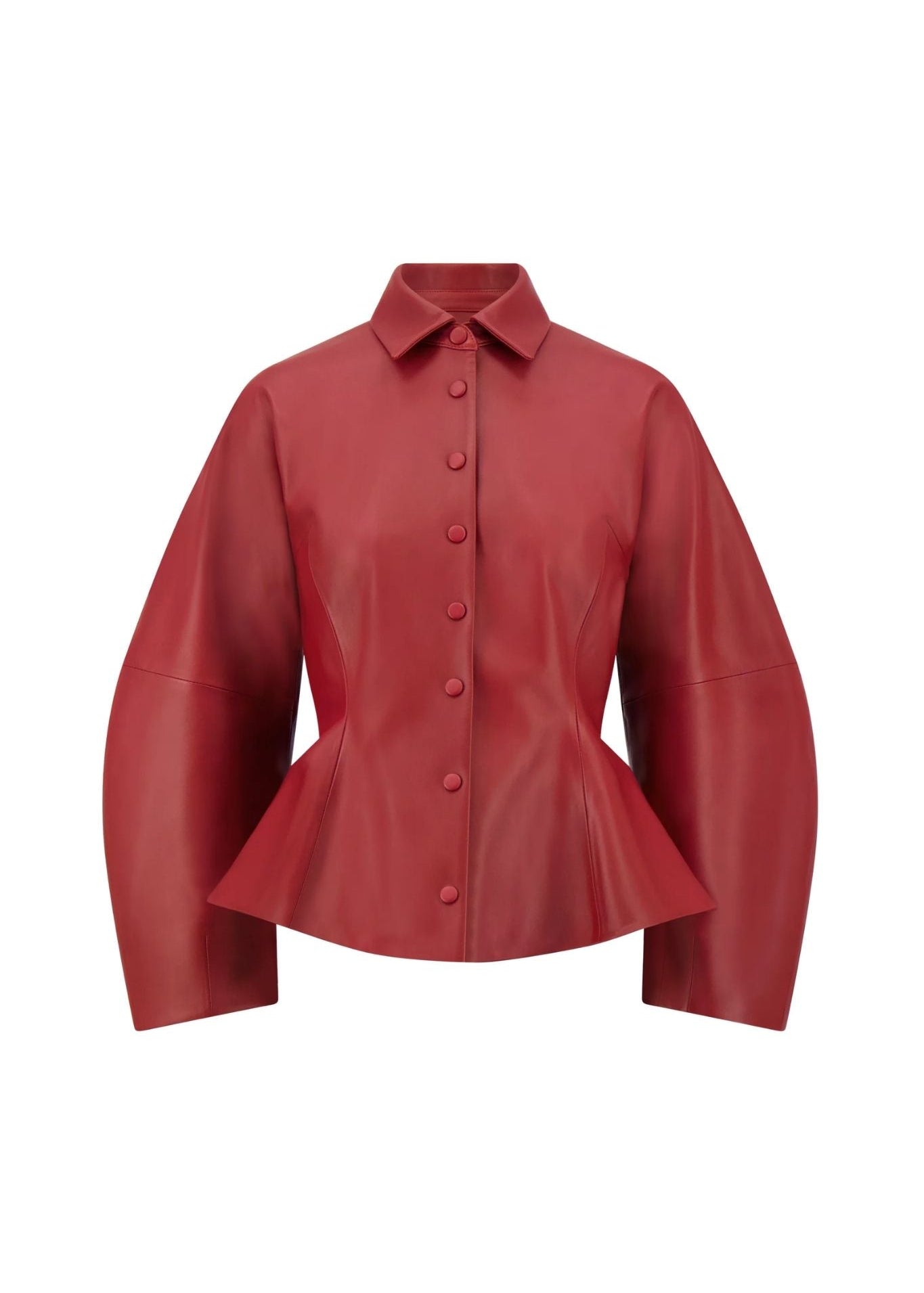 Lela Rose Leather Peplum Jacket - Vermillion