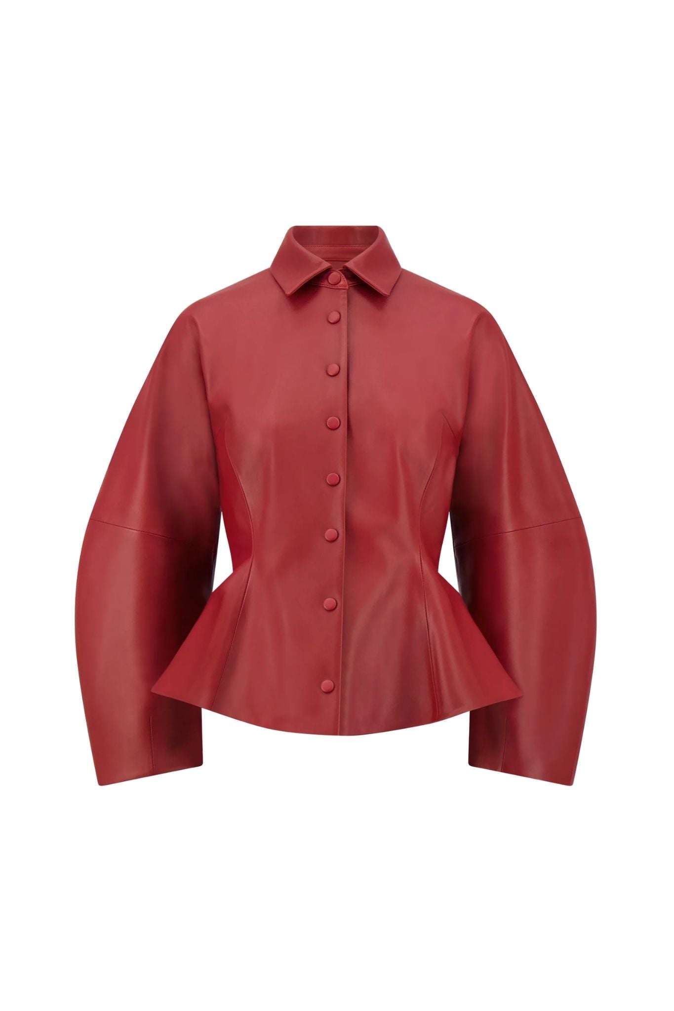 Lela Rose Leather Peplum Jacket - Vermillion